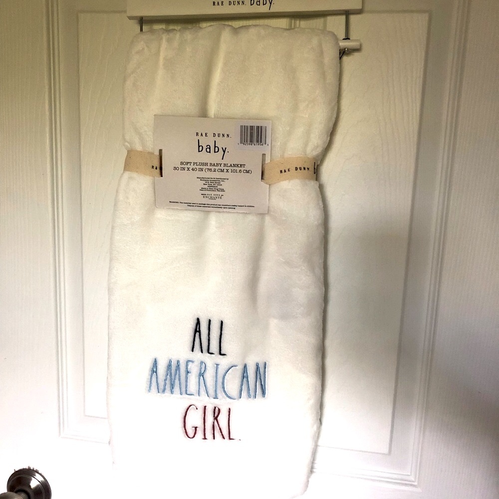 Rae Dunn All American Plush Baby Blanket White